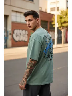 Tricou barbati vernil, cu imprimeu pe spate, oversize 11814 D3-4.1